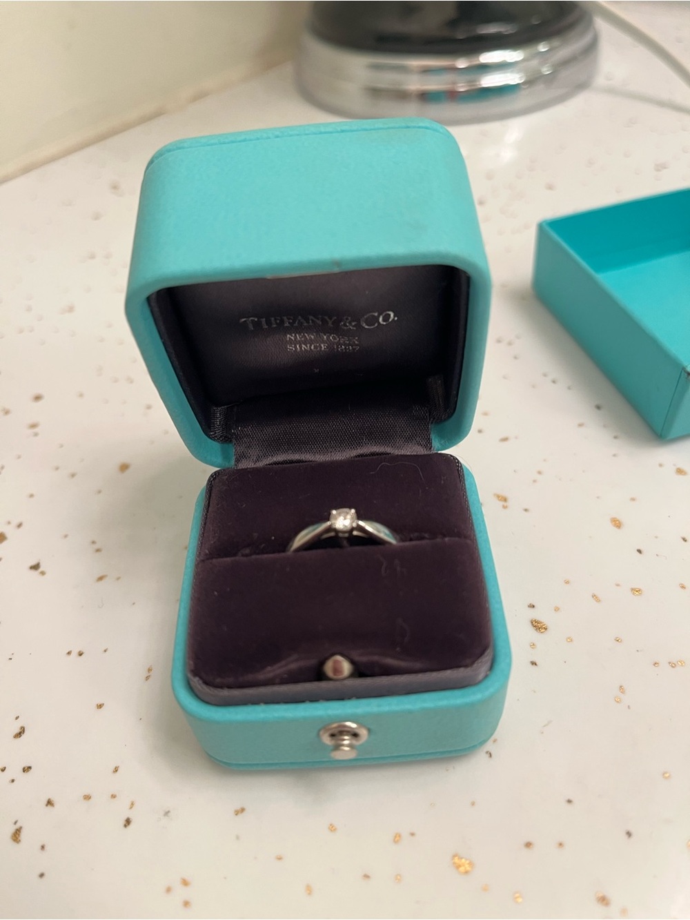 Tiffany & Co. Silver Solitaire Ring with Tiffany Blue Box